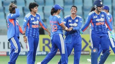 The India women’s cricket team celebrates their T20 Asia Cup win over Sri Lanka in Dubai on Sunday. (BCCI) The India women’s cricket team celebrates their T20 Asia Cup win over Sri Lanka in Dubai on Sunday. (BCCI)
