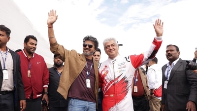Vijay and Ajith Kumar ahead of the Le Mans race in Silverstone. Vijay and Ajith Kumar ahead of the Le Mans race in Silverstone.