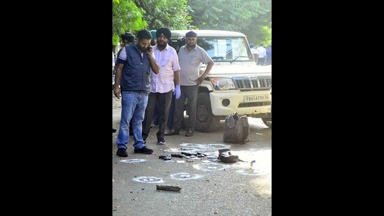 A suspected attack on a blood donation camp organised in the memory of slain former Congress sarpanch Rajwinder Singh Grewal, alias Ravi Khwajke, was foiled on Sunday when the police and the Anti-Gangster Task Force (AGTF) killed two shooters in an encounter near the Atam Nagar police post in Ludhiana on Sunday. (Gurpreet Singh/HT)