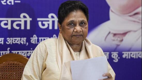BSP chief Mayawati during the press conference in Lucknow on Sunday. (PTI)
