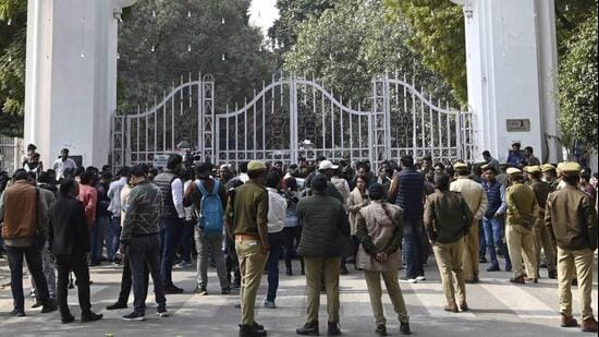 Lucknow, India January 27, 2026: Students of Lucknow University stage a Protest against UGC ACT at the gate no.1 of Lucknow University, Uttar Pradesh, India on Tuesday, January 27, 2026. (Photo by Deepak Gupta/Hindustan Times)