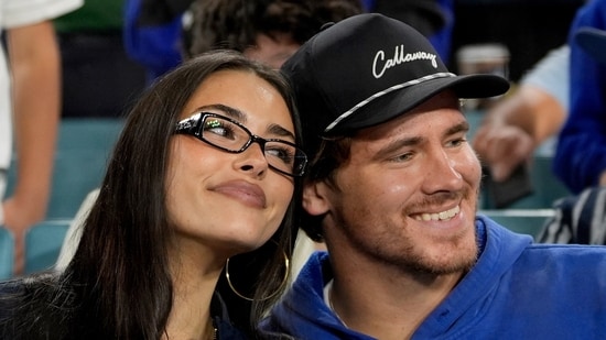 Madison Beer’s reaction to fiance Justin Herbert’s first touchdown of the season at the Chargers opener drew attention as cameras captured her celebration. (AP Photo/Ashley Landis, File) (AP Photo/Ashley Landis)