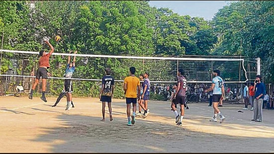 Players in action during the tournament in Ludhiana on Sunday. (HT Photo)