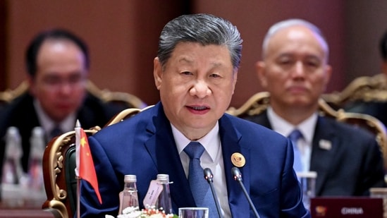 **EDS: THIRD PARTY IMAGE** In this image posted on Sept. 12, 2026, Chinese President Xi Jinping during the BRICS Summit 2026 session on 'Inclusive Global Governance and Strengthening Multilateralism', at Bharat Mandapam, in New Delhi. (@SpoxCHN_MaoNing/X via PTI Photo)(PTI09_12_2026_000556B)