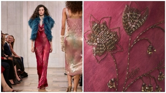 The zardozi embroidery used on Ralph Lauren dress at New York Fashion Week. 
