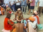 A Nath panth leader asked officials to stop clearing debris, saying the material formed part of the samadhis, as tensions continued at the site. (HT)