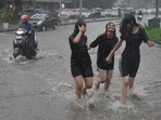 Chandigarh, India September 13, 2026: Girls enjoying during Rain in Chandigarh on Sunday, September 13, 2026.Photo by Keshav Singh/Hindustan Times.