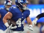 Sep 13, 2026; East Rutherford, New Jersey, USA;  New York Giants running back Cam Skattebo (44) carries the ball against the Dallas Cowboys during the first quarter at MetLife Stadium.  Mandatory Credit: Brad Penner-Imagn Images
