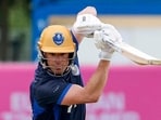 Moises Henriques of Glasgow Cosmic plays a shot during ETPL 2026. (ETPL)