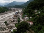 A drove view of mud covered properties following a flash flood at Trishuli in Nuwakot district, Nepal, August 26, 2026. 