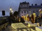 People perfrom first ever 'Ganga Aarti' on the banks of Thames river, in London, United Kingdom