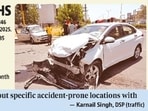 Police have identified more than 10 black spots in Zirakpur. At some locations, street lights do not work at night, while stray cattle also remain a road-safety challenge, residents said. (HT Photo)