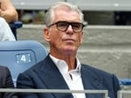 Pierce Brosnan attends the men's singles final of the U.S. Open tennis championships between Alexander Zverev, of Germany, and Ben Shelton, of the United States, Sunday, Sept. 13, 2026, in New York. (AP Photo/Frank Franklin II)