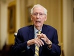 US Senator Mitch McConnell (R-KY) speaks to reporters outside the Senate Chamber after he returned to Capitol Hill in Washington, D.C., U.S.