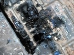 This handout satellite image released by Vantor shows a view of a pumping station along the general route of Saudi Arabia's East-West pipeline (Petroline) in al-Mesabaah, southeast of Medina, on September 13, 2026, following an attack and resulting fires on September 11 which caused significant damage to the site along the pipeline. (AFP)