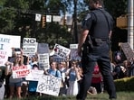 Demonstrators protested AI policy at a G-20 ministerial meeting on technology this month in Chapel Hill, N.C.