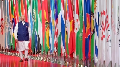 Prime Minister Narendra Modi arrives at Bharat Mandapam on the second day of the BRICS Summit 2026, in New Delhi, September 13, 2026. (PMO Photo) ( ) Prime Minister Narendra Modi arrives at Bharat Mandapam on the second day of the BRICS Summit 2026, in New Delhi, September 13, 2026. (PMO Photo) ( )