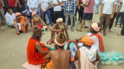 A Nath panth leader asked officials to stop clearing debris, saying the material formed part of the samadhis, as tensions continued at the site. (HT) A Nath panth leader asked officials to stop clearing debris, saying the material formed part of the samadhis, as tensions continued at the site. (HT)