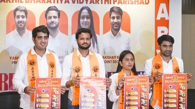 New Delhi, India - Sept. 13, 2026: ABVP release the election manifesto, in New Delhi, India, on Sunday, September 13, 2026. (Photo by Sanjeev Verma/ Hindustan Times) (Hindustan Times) New Delhi, India - Sept. 13, 2026: ABVP release the election manifesto, in New Delhi, India, on Sunday, September 13, 2026. (Photo by Sanjeev Verma/ Hindustan Times) (Hindustan Times)