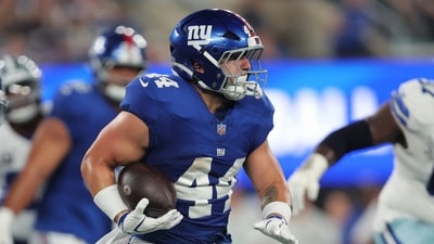 Sep 13, 2026; East Rutherford, New Jersey, USA;  New York Giants running back Cam Skattebo (44) carries the ball against the Dallas Cowboys during the first quarter at MetLife Stadium.  Mandatory Credit: Brad Penner-Imagn Images (IMAGN IMAGES via Reuters Connect)