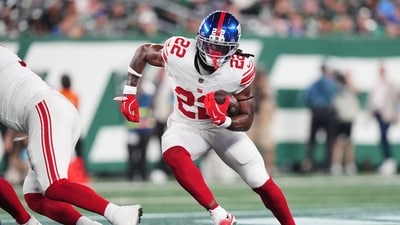 New York Giants running back Najee Harris (22) runs the ball during the first half of a preseason NFL football game against the New York Jets in East Rutherford, N.J. (AP Photo/Frank Franklin II) New York Giants running back Najee Harris (22) runs the ball during the first half of a preseason NFL football game against the New York Jets in East Rutherford, N.J. (AP Photo/Frank Franklin II)