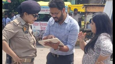 Lucknow traffic police officials inspect locations suggested by citizens through the QR-based ‘Sahbhagita’ initiative on Monday. (Sourced)