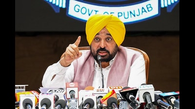 Punjab CM Bhagwant Mann addresses a press conference regarding the state government's actions and achievements against organised crime, terrorism, and drugs, in Chandigarh on Monday. (Sourced) Punjab CM Bhagwant Mann addresses a press conference regarding the state government's actions and achievements against organised crime, terrorism, and drugs, in Chandigarh on Monday. (Sourced)