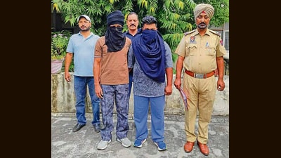 The accused in the custody of Anti-Narcotics Task Force in Ludhiana on Monday. (HT Photo)