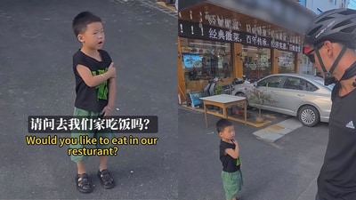 Little boy serving customers at a restaurant in China. (Instagram/@sj_china_vlog) Little boy serving customers at a restaurant in China. (Instagram/@sj_china_vlog)