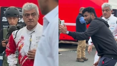 Ajith Kumar angry at fan seeking selfie with him. Ajith Kumar angry at fan seeking selfie with him.