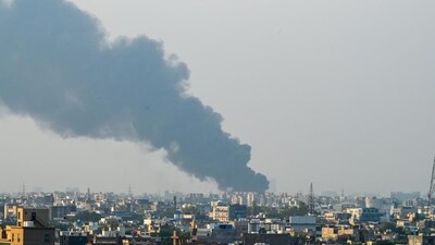 The warehouse, spread across about 800 square yards, was stocked with plywood and was completely gutted, police said (Sunil Ghosh/HT Photo) The warehouse, spread across about 800 square yards, was stocked with plywood and was completely gutted, police said (Sunil Ghosh/HT Photo)