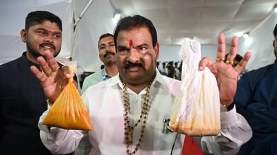Shiv Sena MLA Sanjay Gaikwad has faced criticism over several incidents, including disputes involving a canteen employee and a publisher. (Raju Shinde/HT Photo)