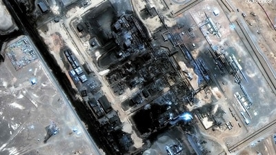 This handout satellite image released by Vantor shows a view of a pumping station along the general route of Saudi Arabia's East-West pipeline (Petroline) in al-Mesabaah, southeast of Medina, on September 13, 2026, following an attack and resulting fires on September 11 which caused significant damage to the site along the pipeline. This handout satellite image released by Vantor shows a view of a pumping station along the general route of Saudi Arabia's East-West pipeline (Petroline) in al-Mesabaah, southeast of Medina, on September 13, 2026, following an attack and resulting fires on September 11 which caused significant damage to the site along the pipeline.
