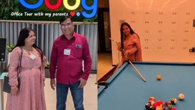 A Bengaluru Google employee gave her parents an office tour, sharing their proud and heartwarming reactions. (Instagram/shaliniii_ki_duniya) A Bengaluru Google employee gave her parents an office tour, sharing their proud and heartwarming reactions. (Instagram/shaliniii_ki_duniya)
