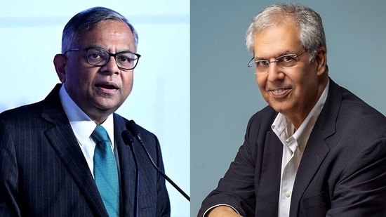Tata Sons Chairman Natarajan Chandrasekaran (left) and Tata Trusts Chairman Noel Tata. (HT file)