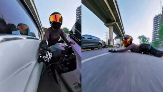 The victim, Sia, shared a video recorded on cameras installed on her bike. (Screengrab/Instagram)