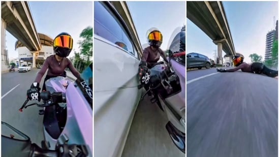 The biker alleged that the occupants of the car approached her while she was riding her bike and started misbehaving. When she asked them to maintain their distance, they allegedly asked her to stop the bike.