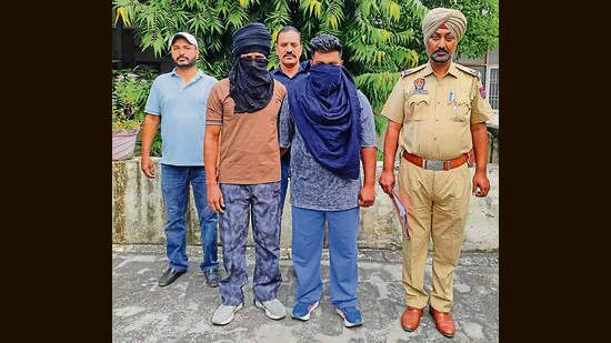 The accused in the custody of Anti-Narcotics Task Force in Ludhiana on Monday. (HT Photo)
