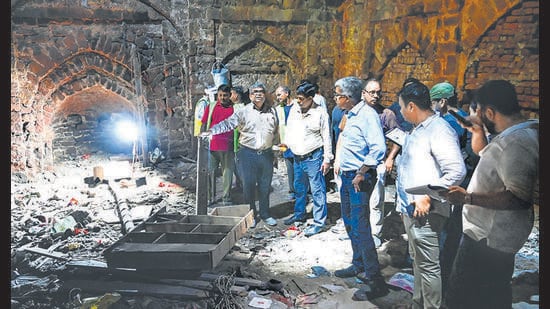 The inspection was carried out at monuments including the Atgah Khan’s tomb and the Tilangani tomb, among others. (Hindustan Times)