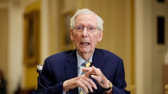 US Senator Mitch McConnell (R-KY) speaks to reporters outside the Senate Chamber after he returned to Capitol Hill in Washington, D.C., U.S.(REUTERS)