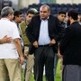 Mohsin Naqvi stands with officials on the field after India won the Asia Cup cricket final against Pakistan.