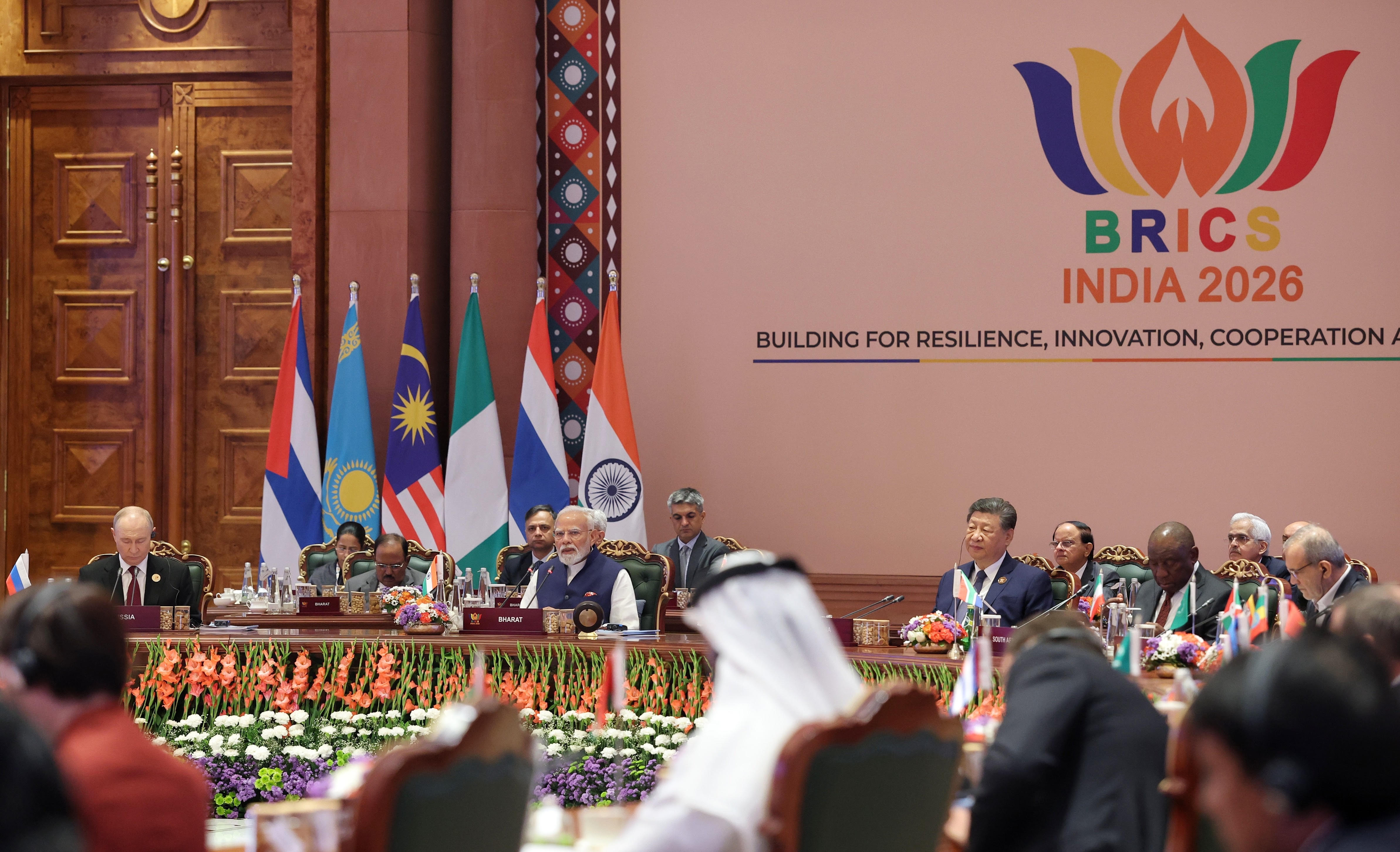 Indian Prime Minister Narendra Modi addresses the open session titled 'Resilience, Innovation, Cooperation and Sustainability: Shaping the Future for Inclusive Global Growth' during the BRICS Summit 2026, in New Delhi, India, on Sunday, September 13, 2026 ( PMO)