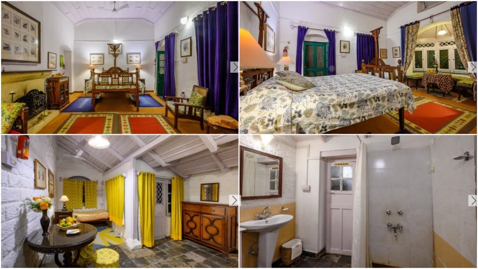 The Bird suite has a spacious four-poster wooden bed set against white brick. The Bird suite has a spacious four-poster wooden bed set against white brick.