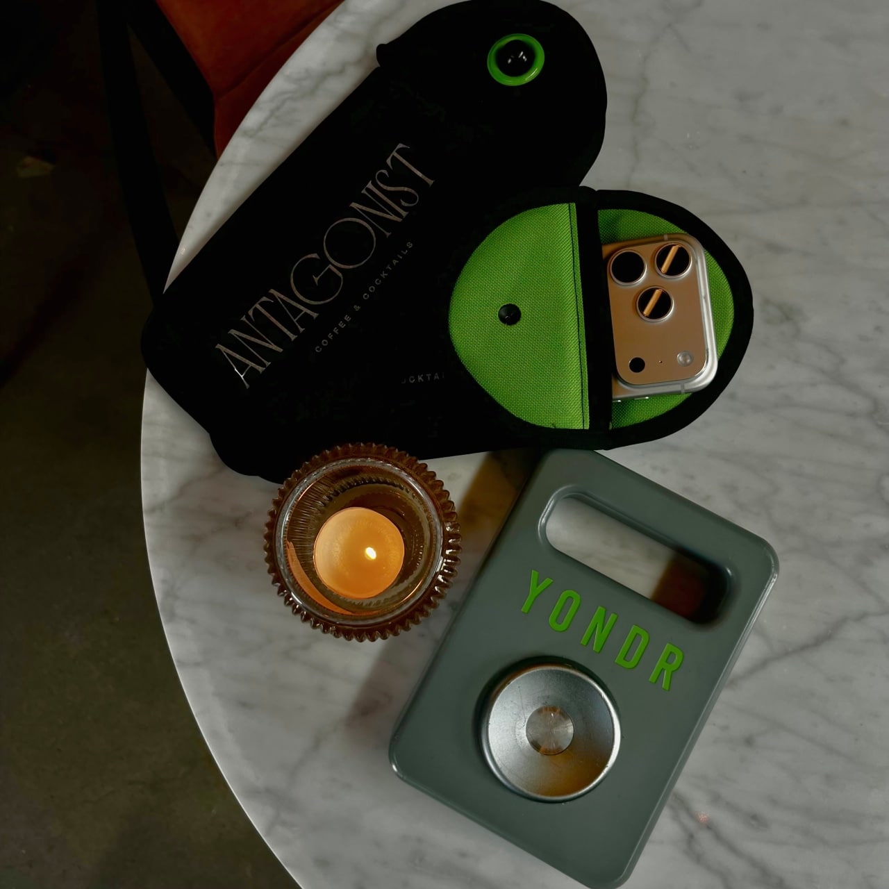 Antagonist customers are given Yondr pouches to lock up their phones. Antagonist customers are given Yondr pouches to lock up their phones.