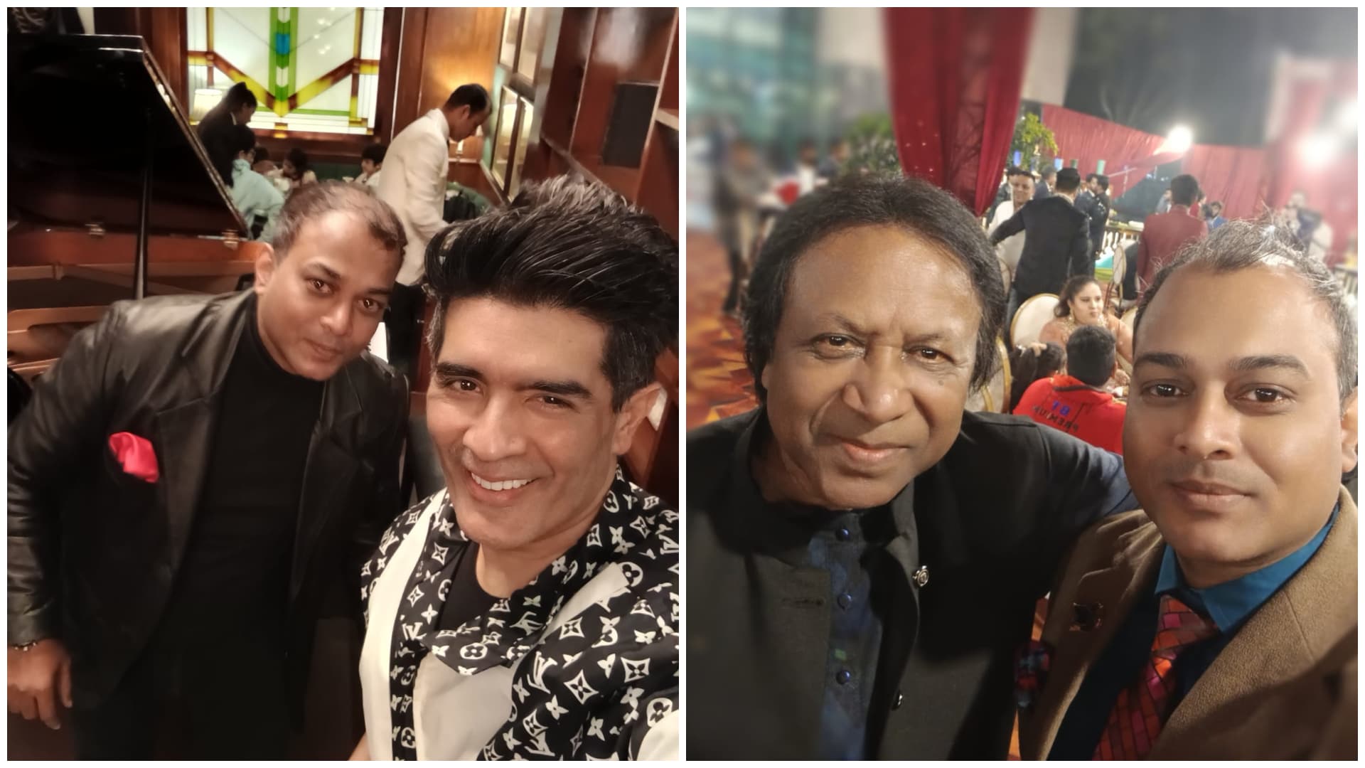Mujeeb ur Rehman with fashion designer Manish Malhotra (L) and Sitar maestro Ustad Shahid Parvez (R).