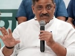 JDU national working president Sanjay Jha addressing a press conference at Janata Dal United office in Patna.