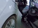 The woman was riding with a group when the Maruti Suzuki Ciaz allegedly chased her and swerved into her motorcycle on Golf Course Road early Sunday. (Screengrab)