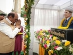 Bihar Governor Lt. Gen. (Retd) Syed Ata Hasnain pays tribute to the statue of Bharat Ratna Dr Mokshagundam Visvesvaraya on his birth anniversary during Abhiyanta Diwas Samaroh at the Abhiyanta Bhawan in Patna on Tuesday. (Santosh Kumar/HT)