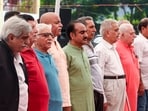 Members of the Kashmiri Pandit community pay homage during an event organised in Jammu on Monday. (PTI)