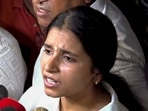 Woman biker Shivani Chauhan, who identifies herself as Sia, speaks to the media following a video surfaced on social media showing her riding a bike after a speeding car allegedly hit her.